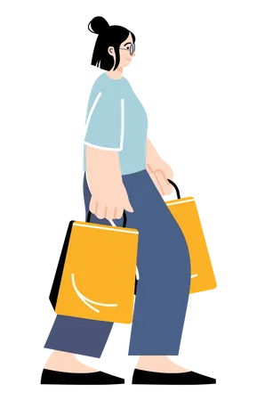 Woman walking with shopping bag  Illustration