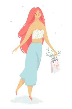 Woman Walk With A Shopping Bag From The Store Girl In Fashion Clothes Isolated Vector Illustration In Cartoon Style Illustration