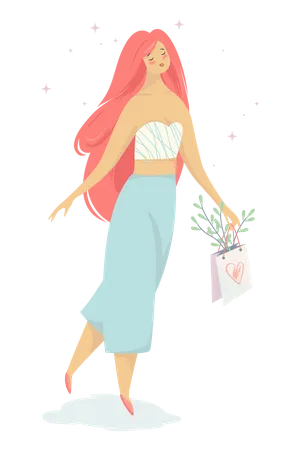 Woman walking with shopping bag  Illustration