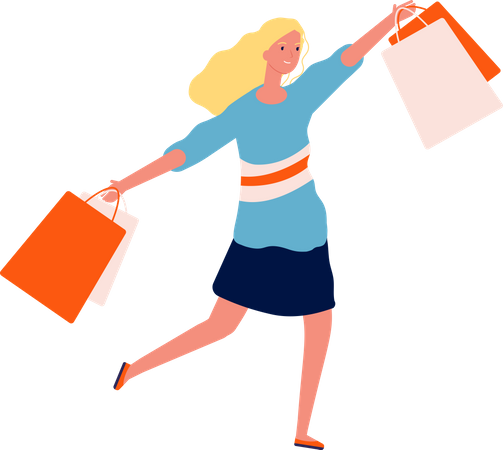 Woman walking with shopping bags  Illustration