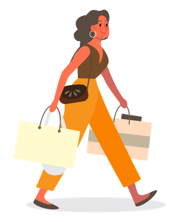 Woman walking with shopping bags  Illustration