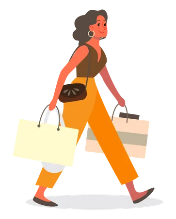 Woman walking with shopping bags  Illustration