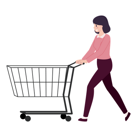 Woman walking with Shopping Cart Illustration