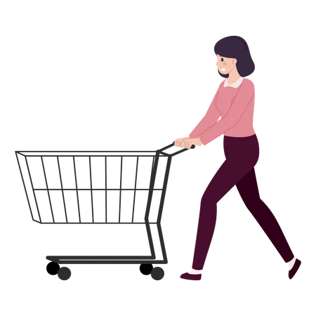 Woman walking with Shopping Cart  Illustration