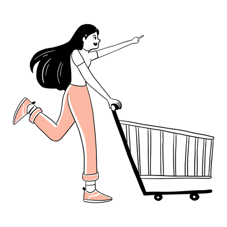 Woman walking with Shopping Cart Illustration