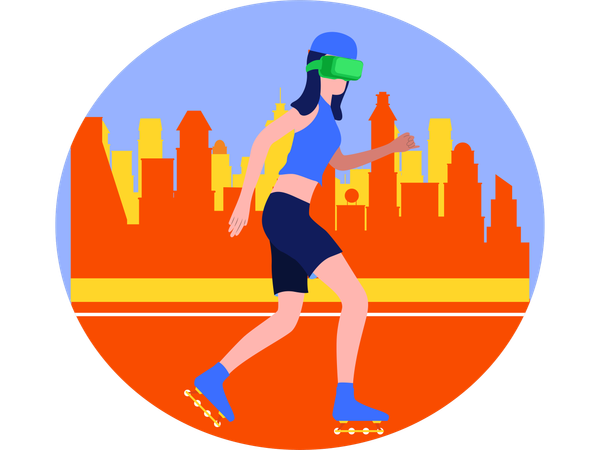 Woman Walking With Skating Shoes Using Vr Technology  Illustration