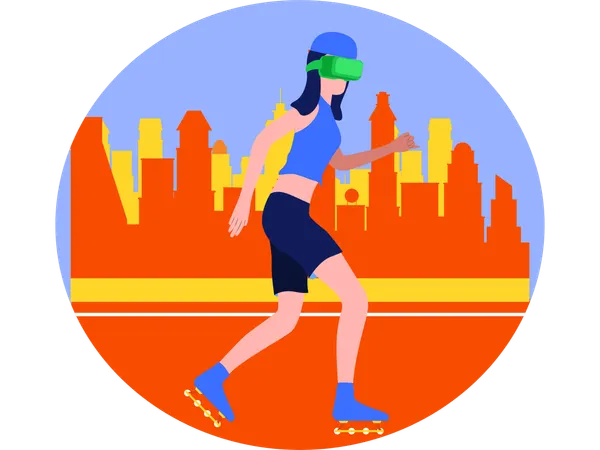 Woman Walking With Skating Shoes Using Vr Technology  Illustration