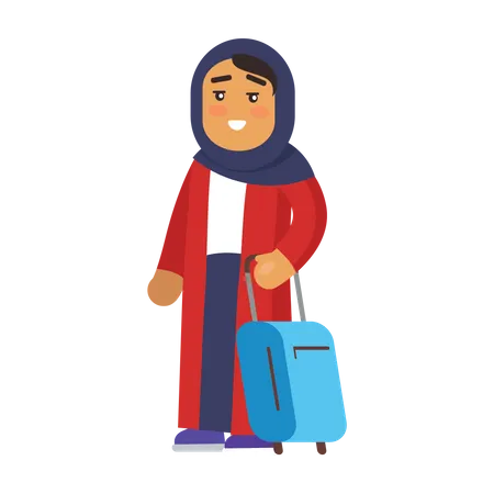 Woman walking with suitcase Illustration