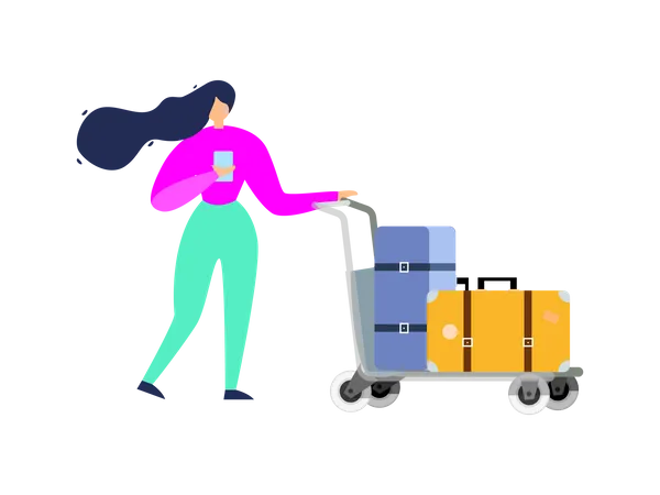 Woman walking with travel bags Illustration