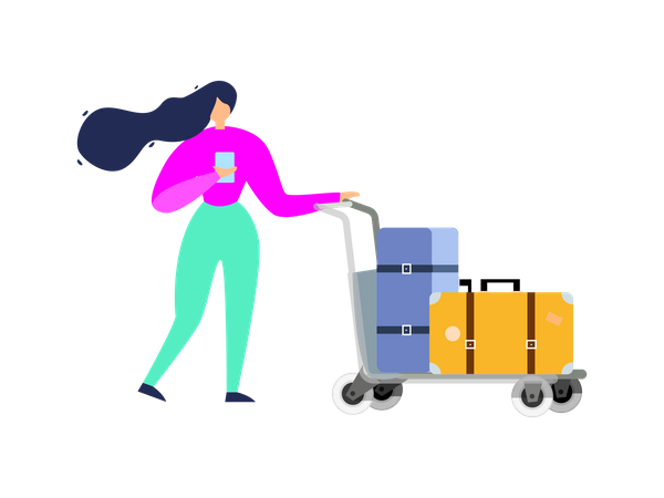 Woman walking with travel bags  Illustration