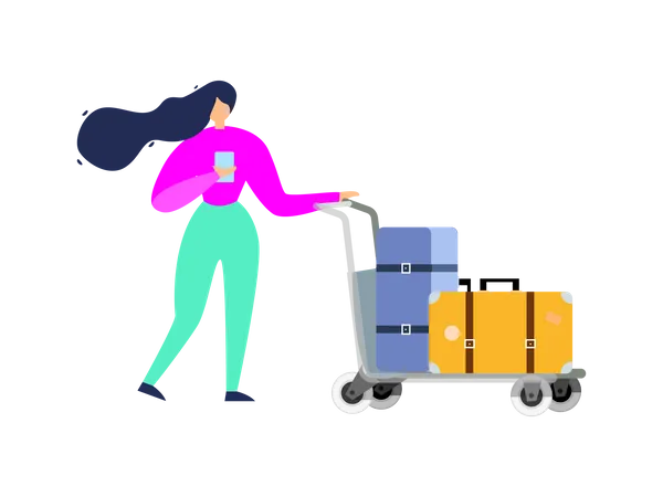 Woman walking with travel bags  Illustration