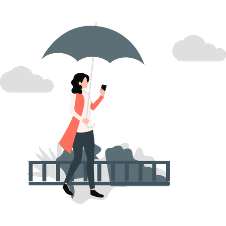 Woman walking with umbrella  Illustration