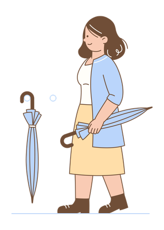 Woman Walking with Umbrella  Illustration