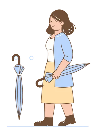 Woman Walking with Umbrella  Illustration