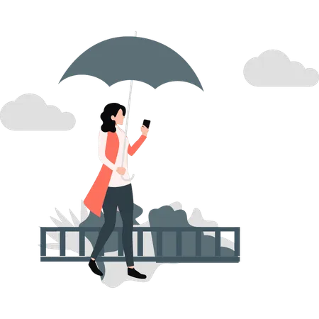 Woman walking with umbrella  Illustration