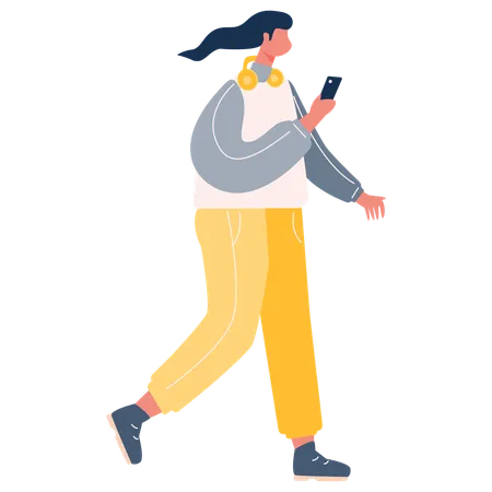 Woman Walking with using mobile  Illustration