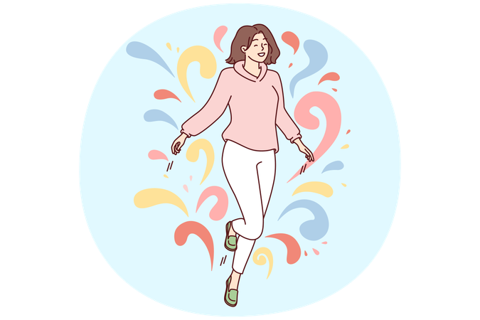 Woman walks in weightlessness  Illustration