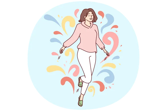 Woman walks in weightlessness  Illustration