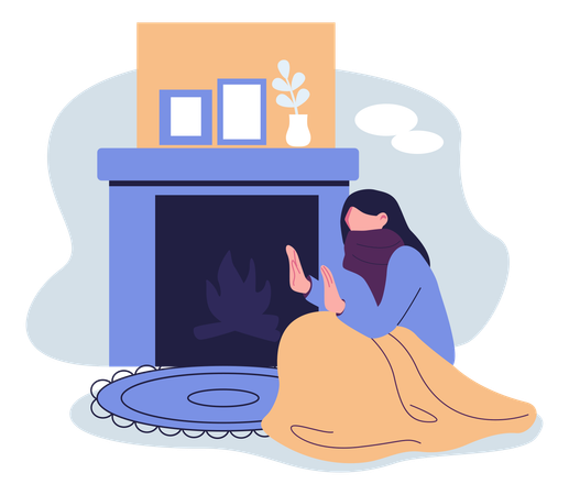 Woman warming herself near bonfire  Illustration