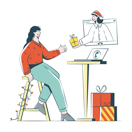 Woman Was Congratulated On Christmas In The Office  Illustration