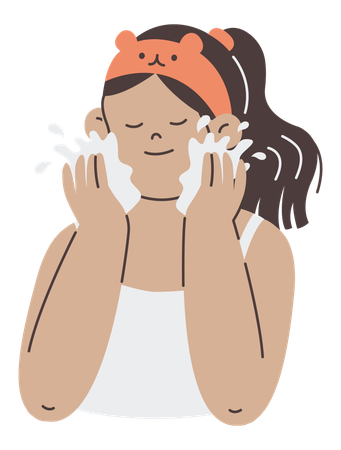 Woman washes face with water  Illustration