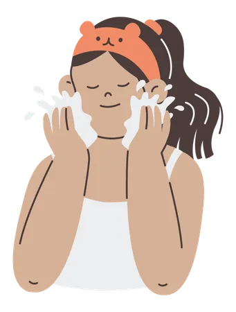 Woman washes face with water  Illustration