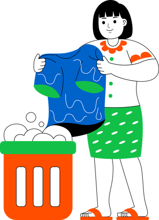 Woman Washing Clothes  Illustration