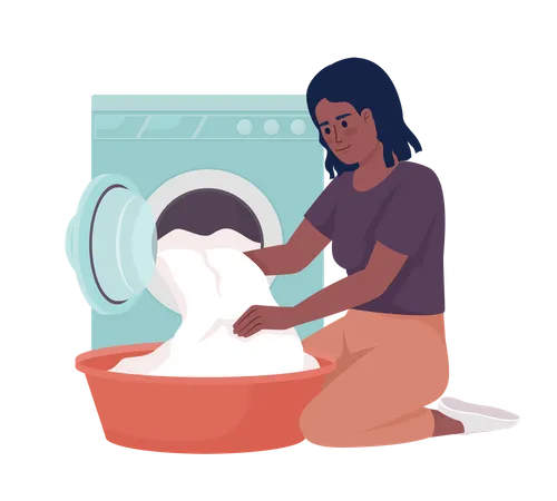 Woman washing clothes in washing machine  Illustration