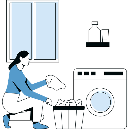 Woman Washing Clothes in washing machine  Illustration