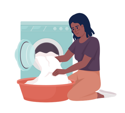 Woman washing clothes in washing machine  일러스트레이션
