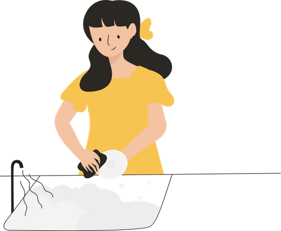 Woman washing dish Illustration