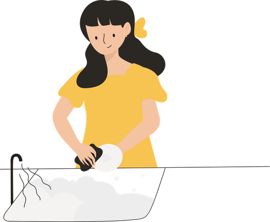 Woman washing dish  Illustration