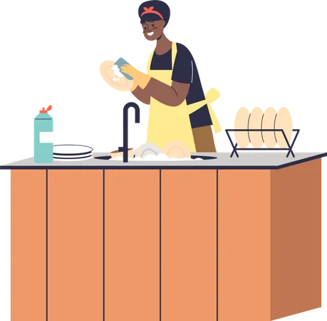 Woman washing dishes Illustration