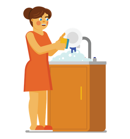 Woman washing dishes  Illustration