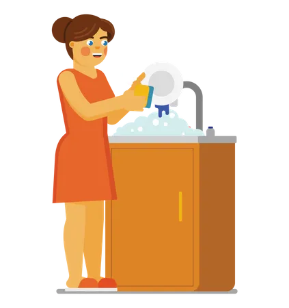 Woman washing dishes  Illustration