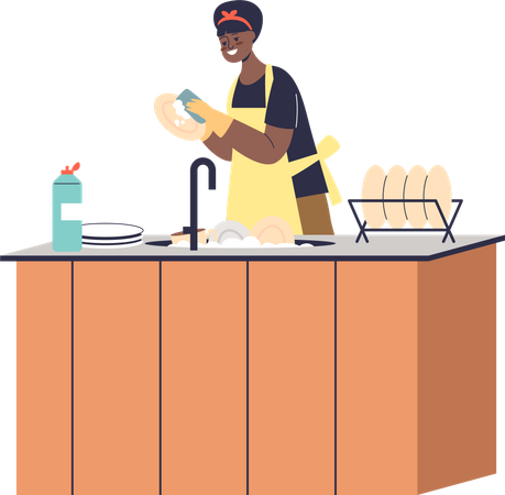 Woman washing dishes  Illustration