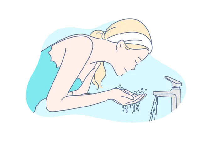 Woman washing face  Illustration