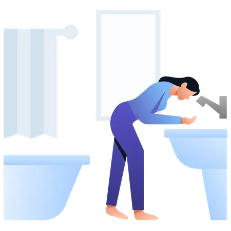 Woman Washing Face  Illustration