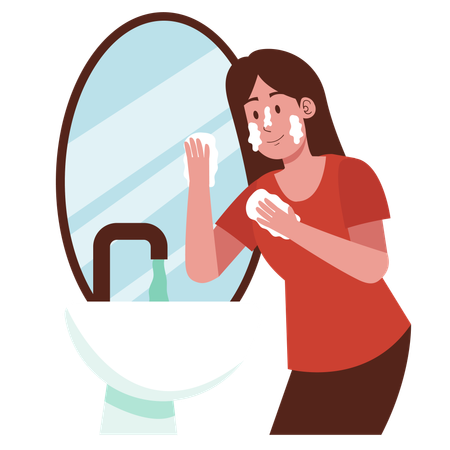 Woman Washing Face with Soap  Illustration