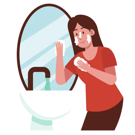 Woman Washing Face with Soap  Illustration