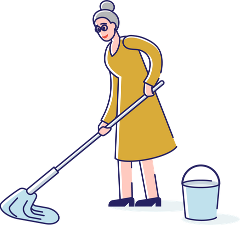 Woman washing floor with help of mop Illustration