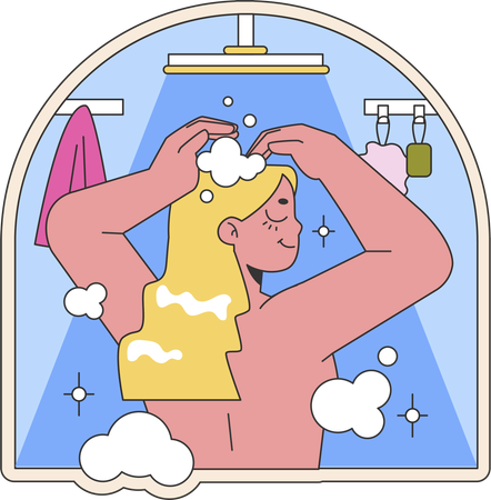 Woman washing hair  Illustration