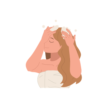 Woman washing hair with shampoo  Illustration