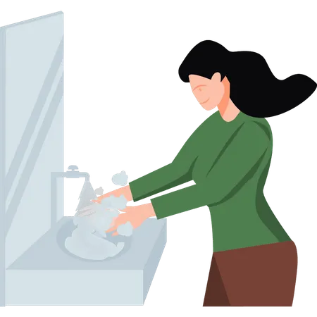 The Girl Is Washing Her Hands Illustration