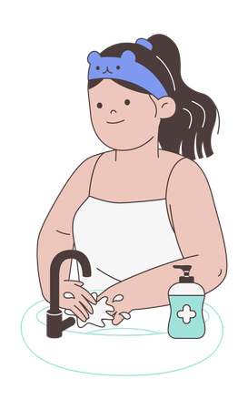 Woman Washing Hands at Sink  Illustration