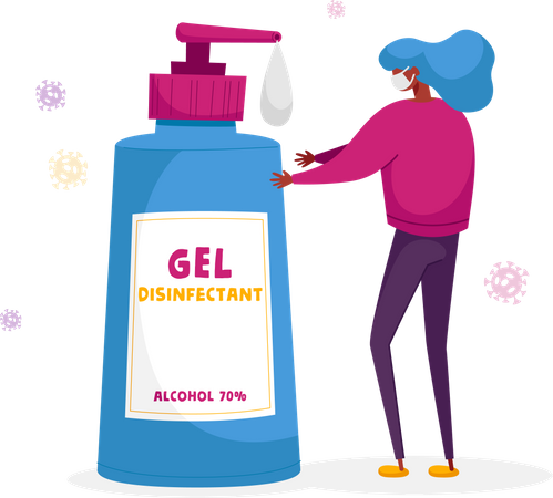 Woman Washing Hands with Disinfectant Gel Illustration