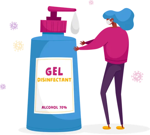 Woman Washing Hands with Disinfectant Gel  Illustration