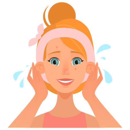 Woman washing her face with water  Illustration