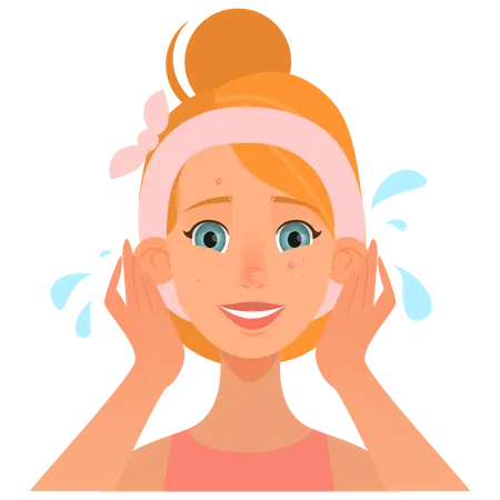 Woman washing her face with water  Illustration