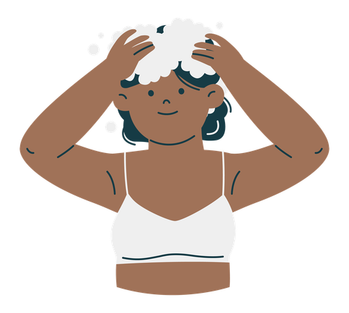 Woman Washing her Head with Shampoo  Illustration